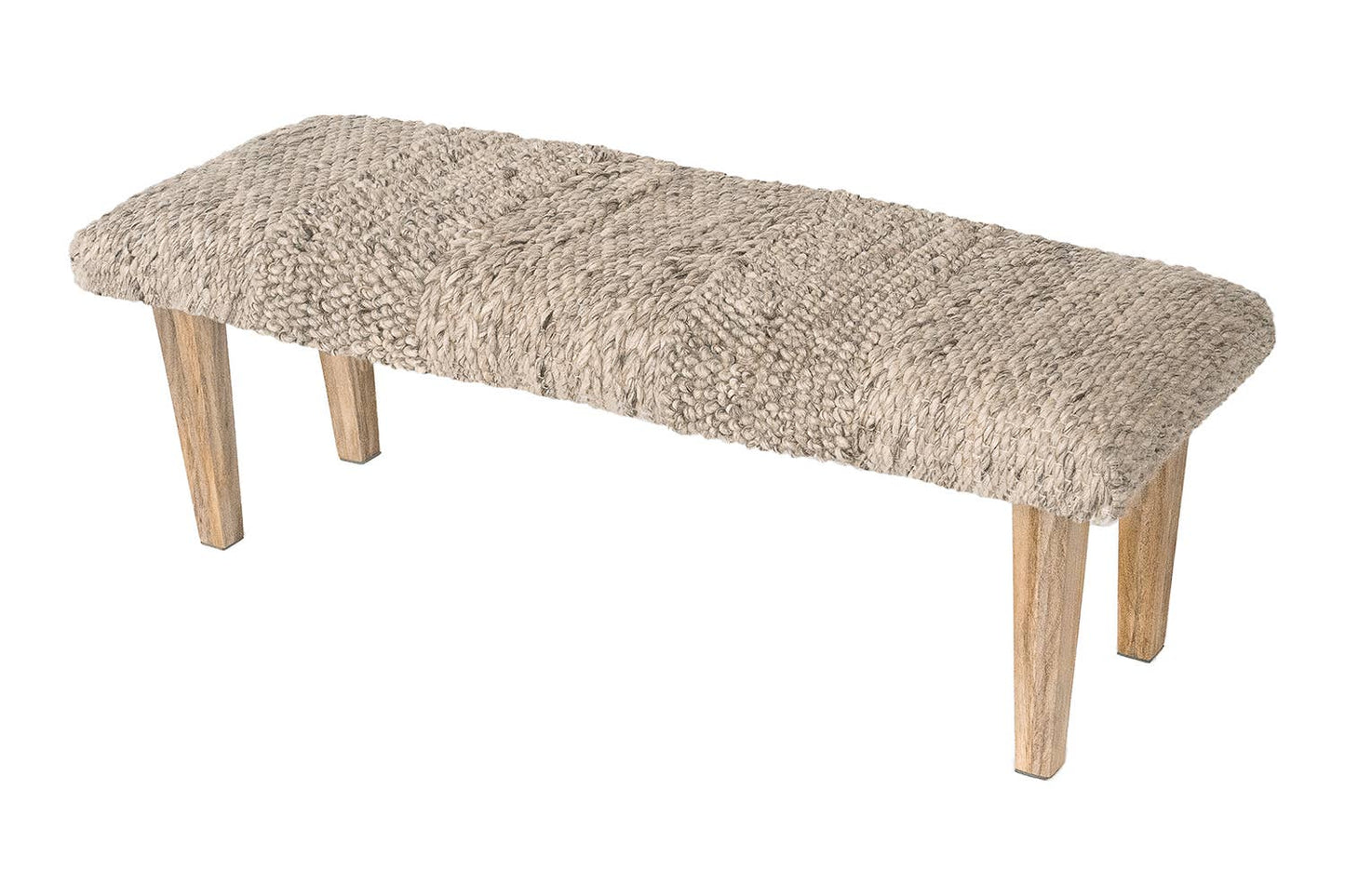 Handwoven Textured Taupe Bench with Wood Legs