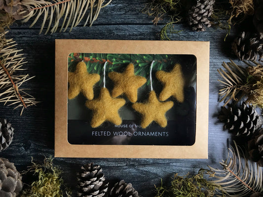 Felted Wool Star Ornament - Set of 5 - Golden Yellow