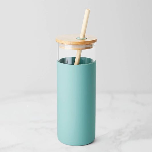 Glass and Bamboo Water Bottle with Straw