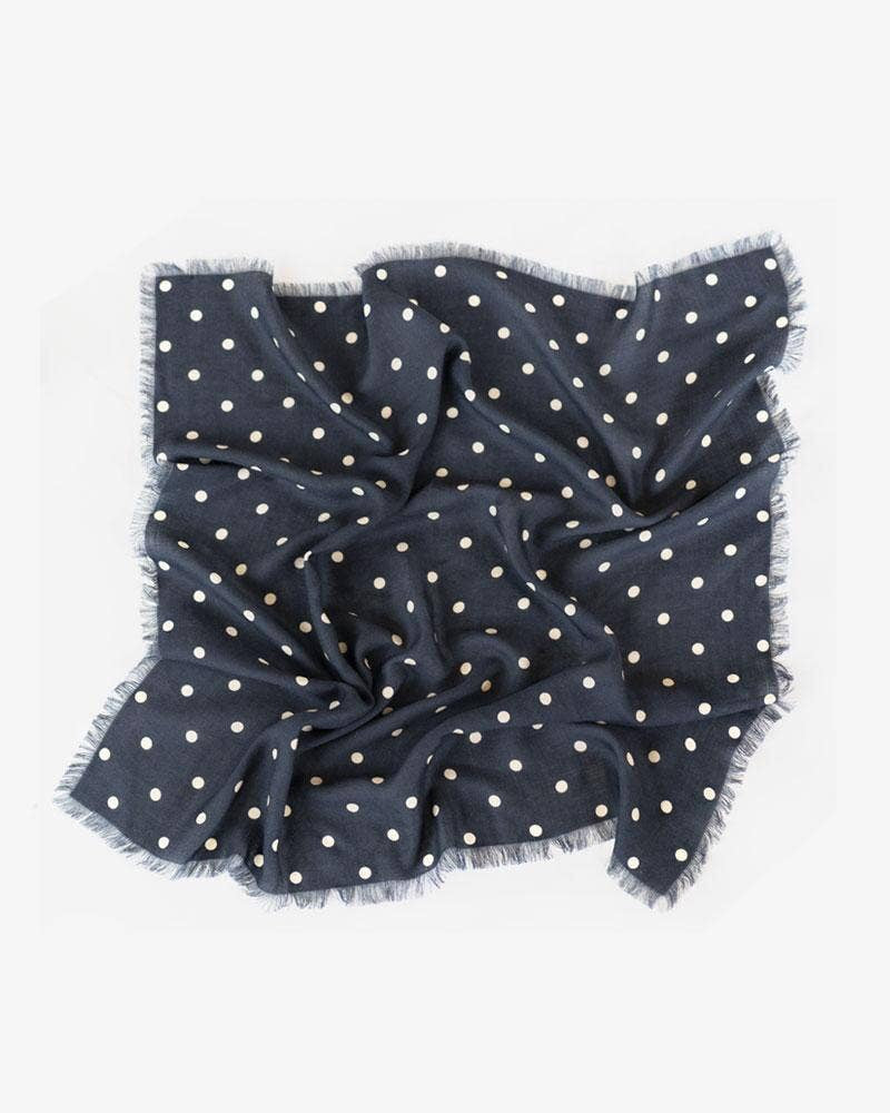 Navy Dots Wool and Silk Scarf