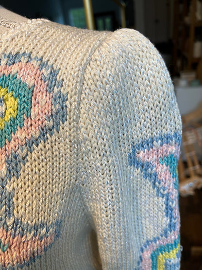 80s vintage sweater #2- pastel paisley with pads